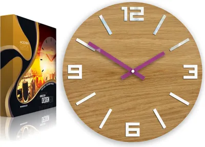Produktbild von ModernClock, Wanduhr, Wohnzimmer, 33cm, große Wanduhr aus Eiche, Arabic 33cm