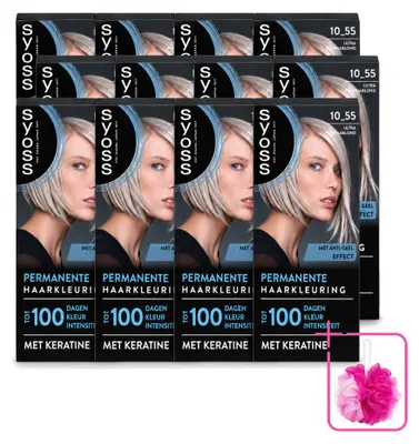 Obrázok produktu pre 12 ks trvalej farby na vlasy SYOSS 10-55 Ultra platinová blond – balenie s 12 kusmi