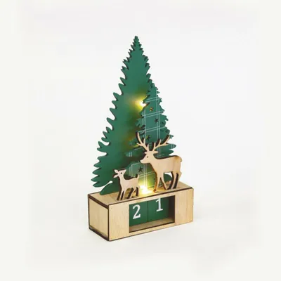 Produktbild von ACA Beleuchteter grüner Holzbaum, 3 LEDs, batteriebetrieben (1 x CR2032), Schutzart IP20, 12 x 5,5 x 23,5 cm, X0731627