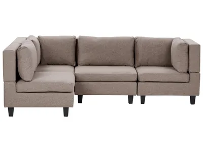 Produktbild von BELIANI 4-Sitzer Ecksofa Rechtsseitig Braun Stoffbezug mit Kissen Schwarze Beine Modular Modern Modulsofa Wohnlandschaft Wohnzimmer Wohnecke