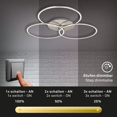 Zdjęcie produktu dla Lampa sufitowa LED ściemnialna 40W 4400 lm 3000 K wys. x szer. x gł. 10,3x67,4x110 cm nikiel/mat