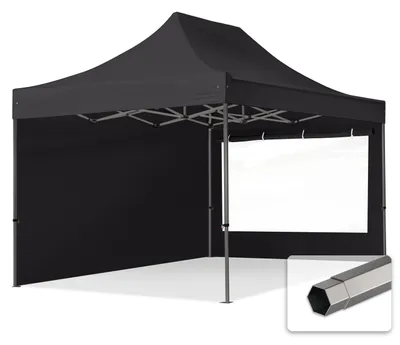 Zdjęcie produktu dla 3x4,5m Namiot Ekspresowy, PREMIUM Stal 40mm, ze ścianami bocznymi, okna panoramiczne, czarny
