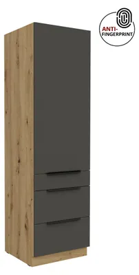 Produktbild von Küchen Hochschrank 60 cm Küche ARIA Graphite ultra matt + Eiche Artisan matt, hochwertige Fronten mit Anti Fingerprint Beschichtung, Soft-Close Küchenzeile Küchenblock