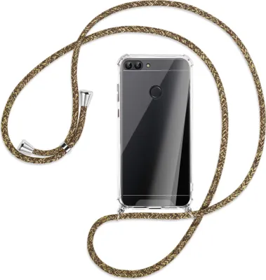 Produktbild von Handykette Backcover-Schutzhülle mit Band (Metall silberfarben) für Huawei P smart / Enjoy 7S - braun+beige