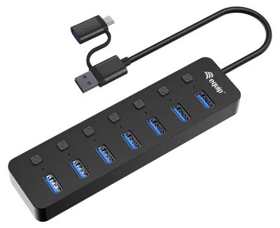 Productafbeelding van Equip 128965 Equip USB 3.2-hub met 7 poorten -> 7x USB 3.2 met USB-C adapter. Snelheid: 5 Gbps
