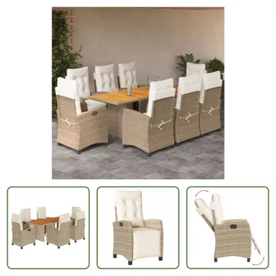 Produktbild von The Living Store 9-tlg. Garten-Essgruppe mit Kissen Beige Poly Rattan