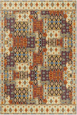 Produktbild von Geometrisches Vintage-Boho-Patchwork – Vinylteppich – 80x120 cm – Indoor Teppich – Flur – Pflegeleicht – Modern