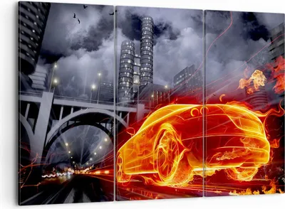 Produktbild von Bild auf Leinwand - Leinwandbild - Auto Flammen Räder - 105x70cm - Wand Bild - Wanddeko - Leinwanddruck - Bilder - Kunstdruck - Wanddekoration - Leinwand bilder - Wandkunst - CE105x70-0209