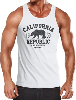 Produktbild von Herren Tank-Top California Republic Kalifornien Golden State Grizzly Bär Bear Logo Muskelshirt Muscle Shirt Neverless® weiß 3XL