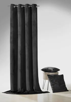 Produktbild von heimtexland ® Samt Deko Kissen Vorhang Velour Ösen Gardine Blickdicht Typ641 Schwarz Ösenschal
