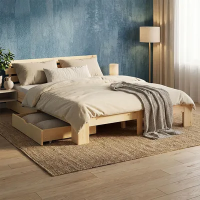 Produktbild von Homestyle4u Holzbett 180x200 Doppelbett mit 2 Bettkästen Natur Kiefer Massivholz
