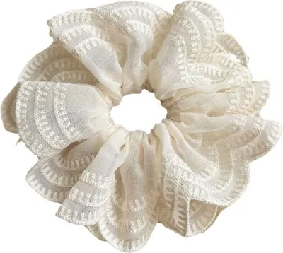 Image de Chouchou classique en voile brodé Vintage Chic Beige