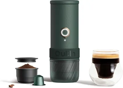 Produktbild von OutIn Mino Tragbare Elektrische Espressomaschine, Hochleistungsversion, Mini Camping Kaffeemaschine für Reisen, Taschenformat mit USB-C Selbstheizung