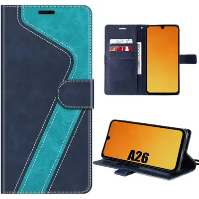 Image de Coque pour Samsung Galaxy A26 5G, Protection Rabat Cuir Synthétique Antichoc Anti-Rayures Bleu