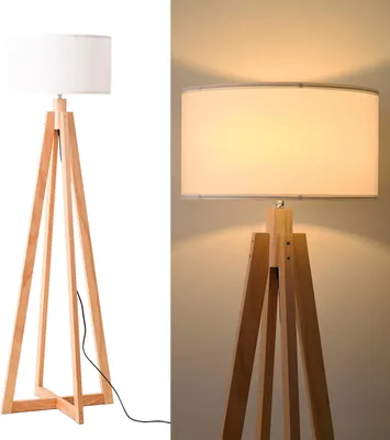 Immagine prodotto di lampada da terra in legno "YUNA" con paralume bianco, stile nordico, elegante, E27