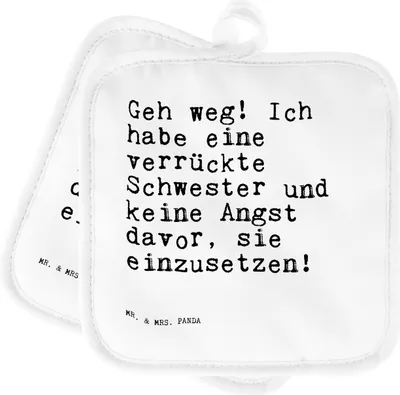 Produktbild von Mr. & Mrs. Panda Topfuntersetzer Geh weg! Ich habe... - Weiß - Geschenk, Schwester, Familie, Spruch Sprüche Weisheiten Zitate Lustig Weisheit Worte, Ofenlappen, Zitat