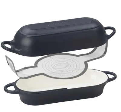 Immagine prodotto di Set di contenitori in ghisa smaltata per pane, capacità 4,5 litri, colore blu, completo di coperchio, ideale per la preparazione del pane