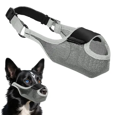 Produktbild von Maulkorb für Hunde, verstellbar, Netzgewebe, atmungsaktiv, Giftköderschutz, Grau, XL