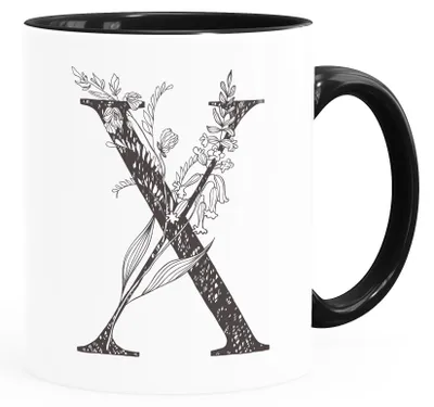 Produktbild von Kaffeetasse Monogramm Initiale Geschenk-Motiv Tasse personalisierte Namenstasse personalisierte Geschenke SpecialMe® X Inner-Schwarz Keramik-Tasse