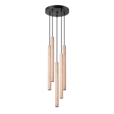 Image de Lampe pendante PASTELO 5P bois 5xG9 8W acier/bois 110x25x25cm Sollux Lighting
