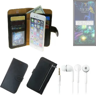 Produktbild von TOP SET Handy Hülle Schutz Hülle kompatibel mit LG Electronics V50 ThinQ  schwarz aus Kunstleder + Kopfhörer Smartphone Tasche vollwertige