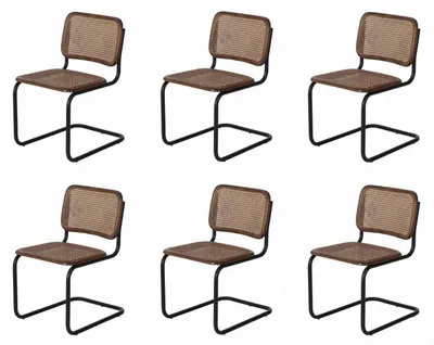 Produktbild von 6 Freischwinger Esszimmerstühle Rattan Geflecht Metall Schwarz Bauhaus