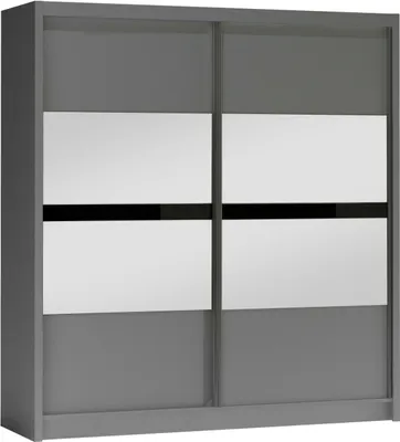 Produktbild von Schwebetürenschrank BATUMI 203 cm mit Spiegel, Kleiderschrank mit Schiebetüren, Schlafzimmerschrank, großer Stauraum (Graphit)