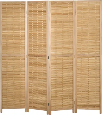 Produktbild von 4-teilig Paravent, Raumteiler, 160 x 170 cm Trennwand, Faltbarer Sichtschutz, Raumtrenner aus Bambus, Sichtschutzwand für Wohnzimmer, Schlafzimmer, Natur