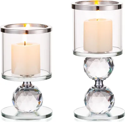 Produktbild von Set aus 2 Kerzenhaltern aus Kristallglas, transparente Kerzenhalter. Teelichthalter, ideal als Tischdekoration für romantische Abendessen