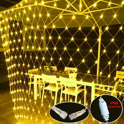 Produktbild von 3X2M 200 LED Ciepłe białe lampki wróżkowe Siatka Wewnętrzne zewnętrzne lampki wróżkowe, lampki świąteczne Tryb stałego światła do dekoracji balkonu w ogrodzie w krzakach