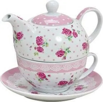 Image de Coffret en porcelaine. Set de théières Rose