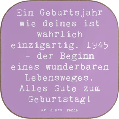 Produktbild von Mr. & Mrs. Panda Untersetzer Glas Spruch 1945 Geburtstag - Lavendeltraum - Geschenk, einzigartiges Geburtsjahr, Happy Birthday, für Gläser, Jahr, Geboren am, Alter