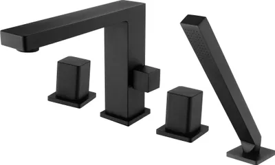 Produktbild von Wannenrandarmatur Fliesenrandarmatur 6081B - Design 4-Loch-Badewannenarmatur in Schwarz
