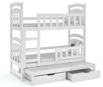 Produktbild von Masseno Etagenbett DUMBO 75x160 cm mit Schublade, Rausfallschutz, Kinderbett mit Leiter für Mädchen und Jungs, Stockbett, Weiß