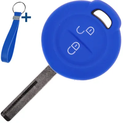 Produktbild von Auto Schlüssel Silikon Schutz Hülle + Schlüsselband Blau kompatibel mit Mitsubishi Colt VI Smart Forfour 454 2 Tasten Funk Fernbedienung