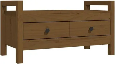 Zdjęcie produktu dla Ławka drewniana – lite drewno dębowe – kolor miodowo-brązowy – 80 x 40 x 43 cm