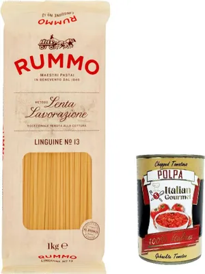 Produktbild von 4x Rummo Linguine N. 13 Hartweizengrieß Pasta Italienische Nudeln 500g Packung + Italian Gourmet Polpa di Pomodoro 400g Dose