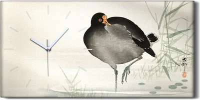 Produktbild von Wandkunst Leinwand Bild Uhr 60x30 Gemälde Asiatische Tier Vogel Wasser - weiße Hände