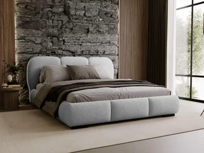 Produktbild von FurniDe24 Polsterbett Rossa 200x200 cm - Bett 200x200, Polsterbett mit Bettkasten & Lattenrost - Bouclé-Stoff - Bett Grau (Quelle 83)