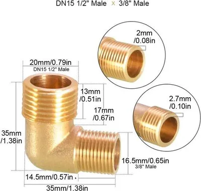 Immagine prodotto di Raccordo a gomito in ottone a 90 gradi DN15 1/2"