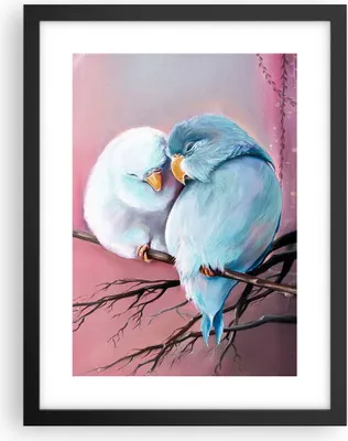 Produktbild von Gerahmtes Poster - Schwarzer Rahmen - Vögel Blau Zweig - 30x40 cm - Wand Bild - Wanddeko - Wandbilder - Kunstposter - Wandposter - Bilderrahmen - Bilder - Kunstdruck - Wanddekoration - P2BPA30x40-5026