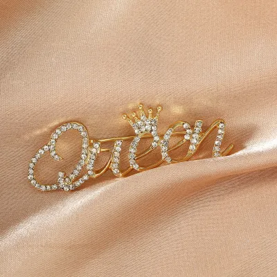 Produktbild von Mode Frauen Strass Königin Brief Krone Form Dekor Brosche Pin Schmuck Geschenk