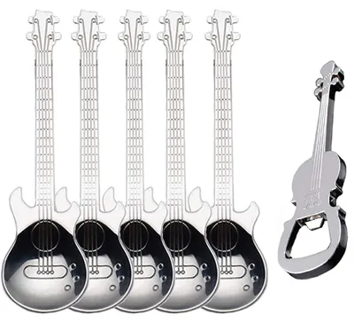 Gitarrenlöffel-Set aus Edelstahl, 5-teilig, mit Flaschenöffner