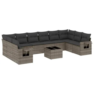 Produktbild von vidaXL 11-tlg. Garten-Sofagarnitur mit Kissen Grau Poly Rattan
