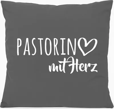 Produktbild von Huuraa Kissen Pastorin mit Herz 40x40cm mit Füllung Steel Grey Baumwolle Dekokissen Geschenkidee