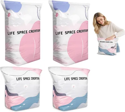 Imagen del producto de Bolsas de vacío sin bomba - Juego de 4 - 2 bolsas de 80 x 100 x 40 cm - 2 bolsas de 70 x 50 x 30 cm - 2026 bolsas de vacío nuevas - Para edredones