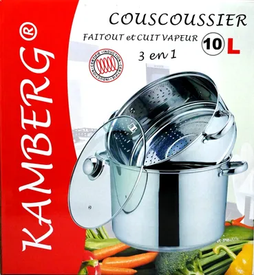 Zdjęcie produktu dla KAMBERG Garnek do kuskusu, stal nierdzewna, garnek, 2 w 1, szary, 27,5 x 27,5 x 28,3 cm
