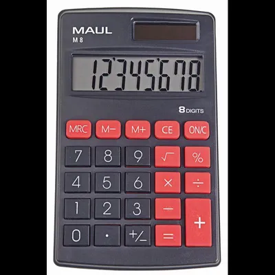 Immagine prodotto di Calcolatrice tascabile MAUL M 8 Display LCD a 1 riga, 8 cifre Batteria solare 11,5 x 6,9 x 1 cm nero