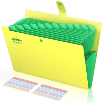 Produktbild von Gelbe 13-fach-A4-Planermappe, falten und tragen, mit Scharnier und Fächern - ideal für Büro, Schule, im Home-Office