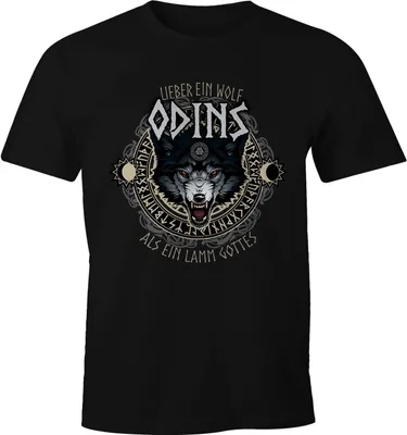 Produktbild von Herren T-Shirt Lieber ein Wolf Odins als ein Lamm Gottes Fun-Shirt Moonworks® schwarz XXL